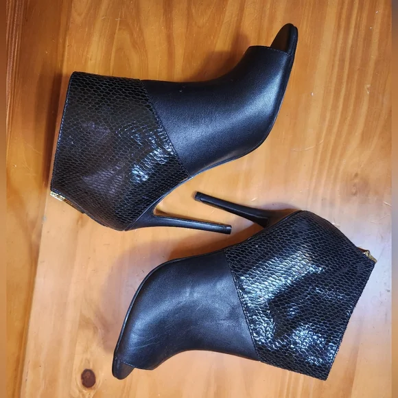 Charles Jourdan Leather Peep Toe Booties - Picture 8 of 11